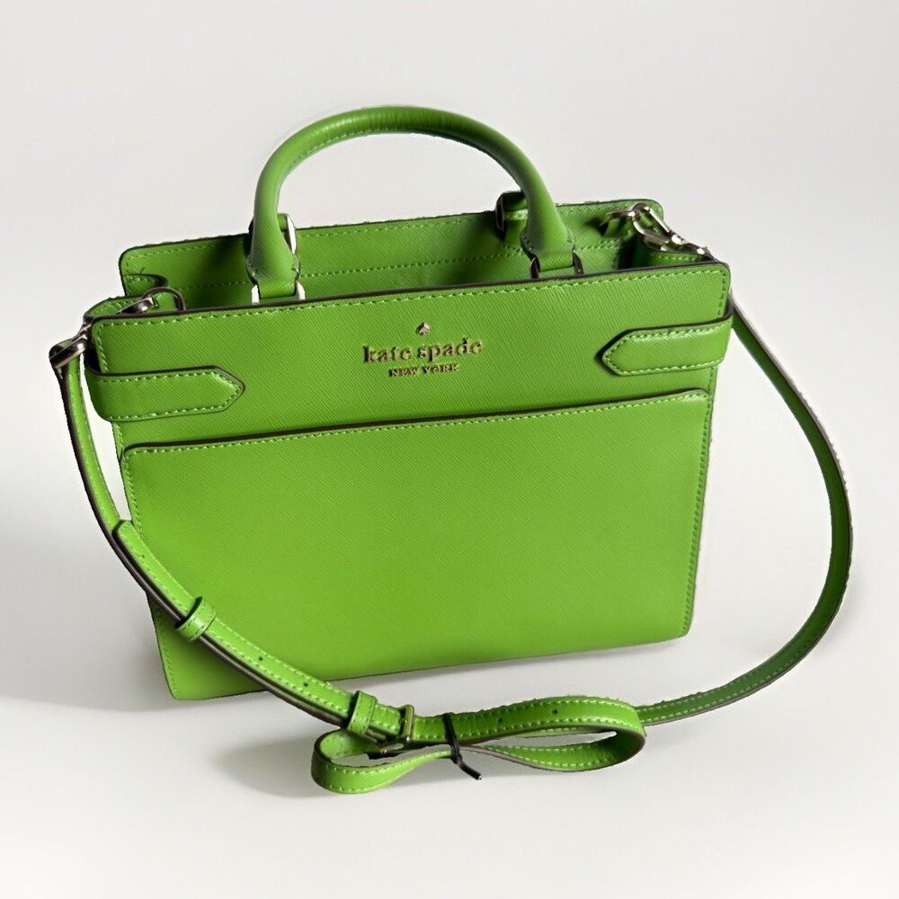 Kate Spade Staci Medium Satchel Green Bean Saffiano Leather Crossbody WKRU6951